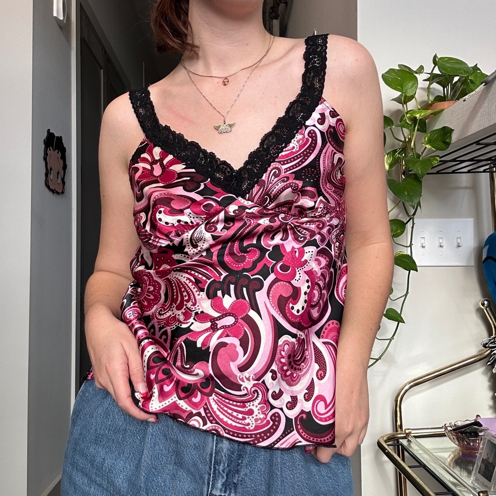 🖤 Y2k Pink/Red Satin Tank Top 💗